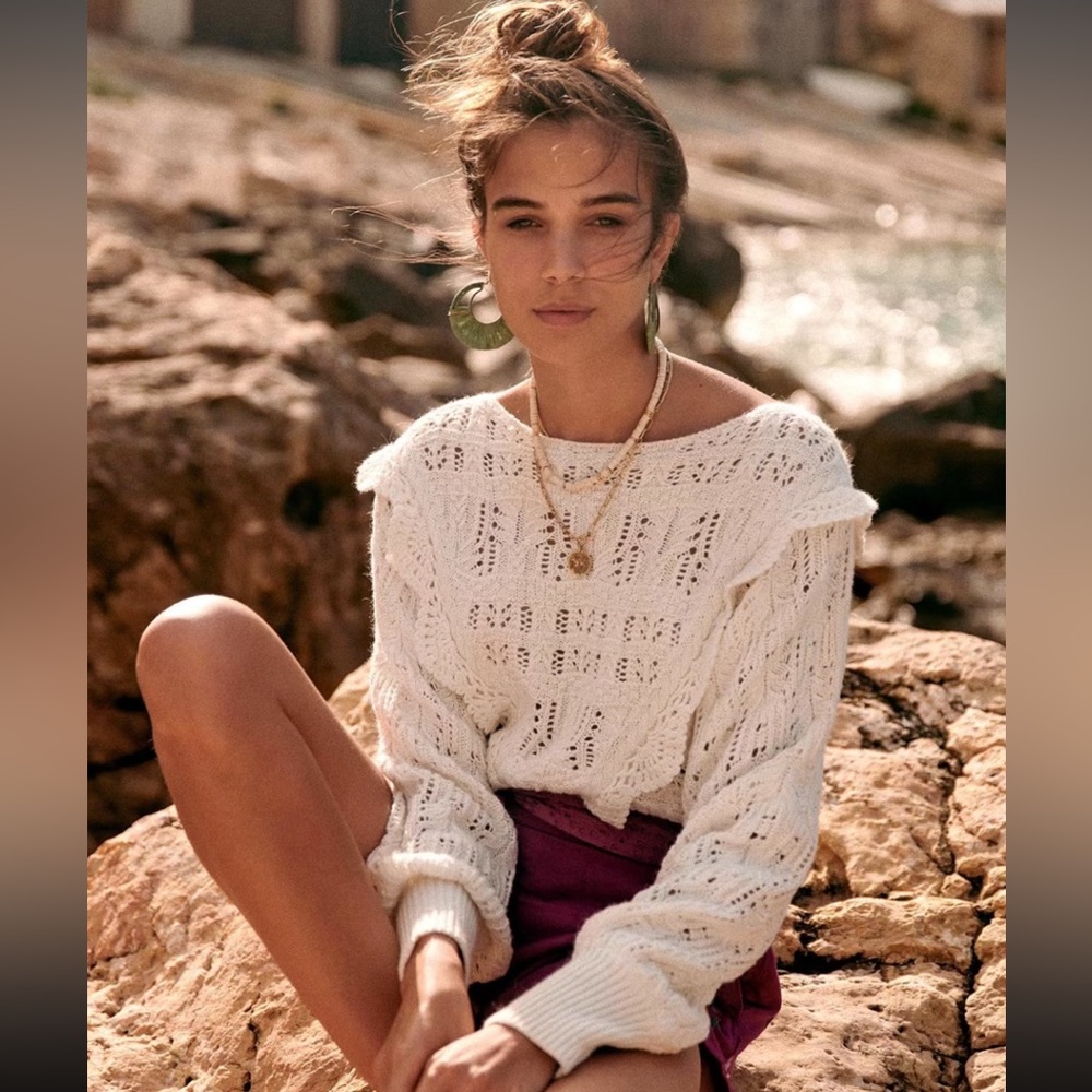 Sezane White Crew Neck Sweater